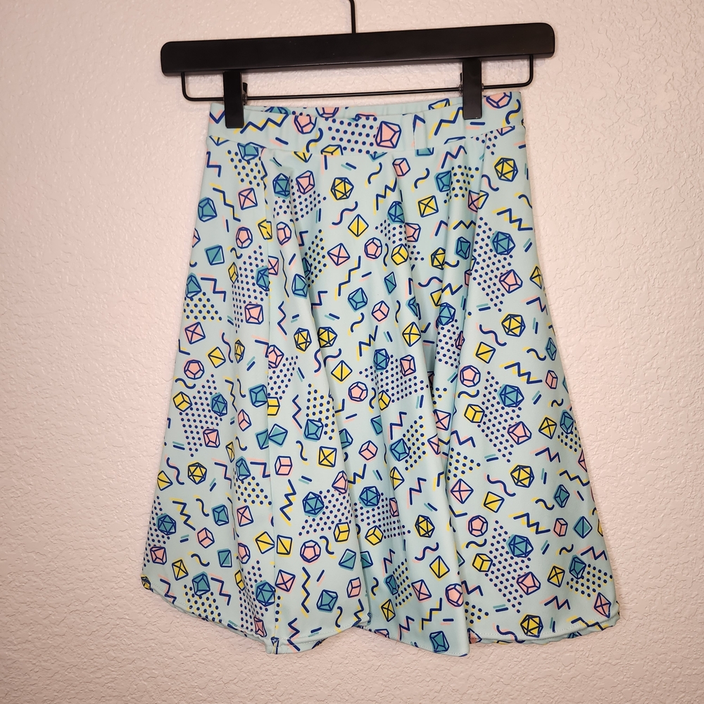 Paola's Pixels Womens 90's Dice Skater Skirt Blue Pink Yellow Mini Cute Small - Picture 2 of 13